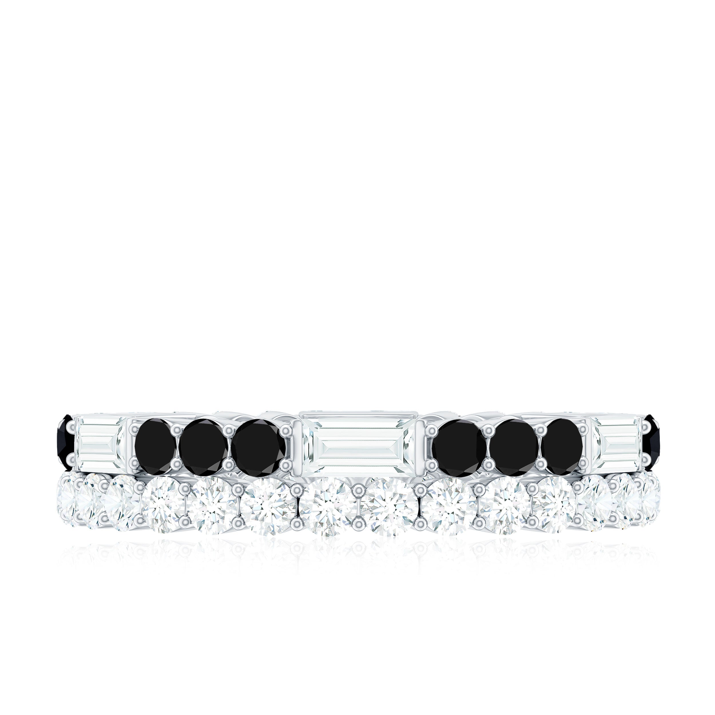 Black Onyx and Moissanite Two Row Eternity Ring Black Onyx - ( AAA ) - Quality - Rosec Jewels