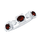 Oval Cut Garnet Half Eternity Ring with Diamond Stones Garnet - ( AAA ) - Quality - Rosec Jewels