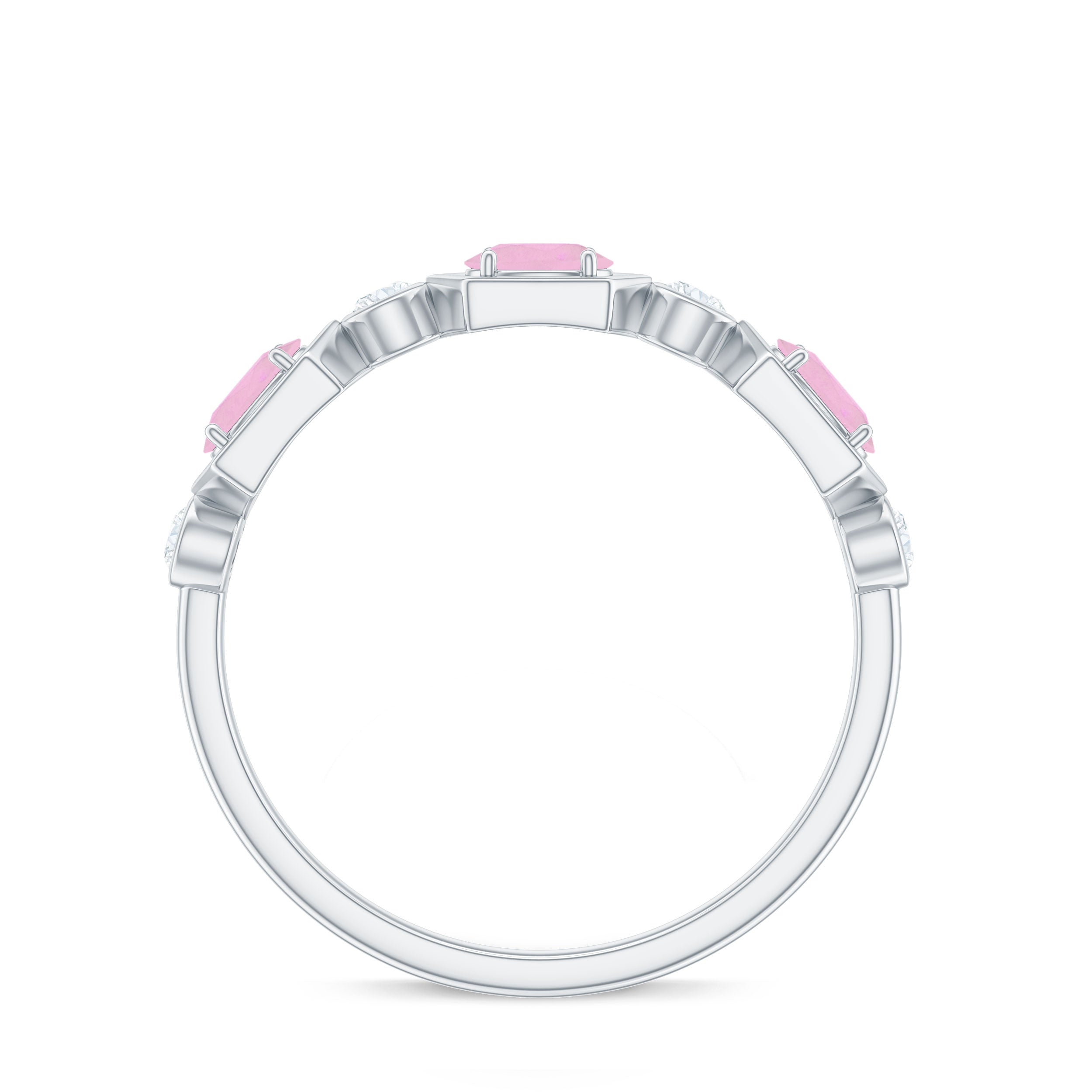 0.50 CT Rose Quartz and Diamond Half Eternity Ring Rose Quartz - ( AAA ) - Quality - Rosec Jewels