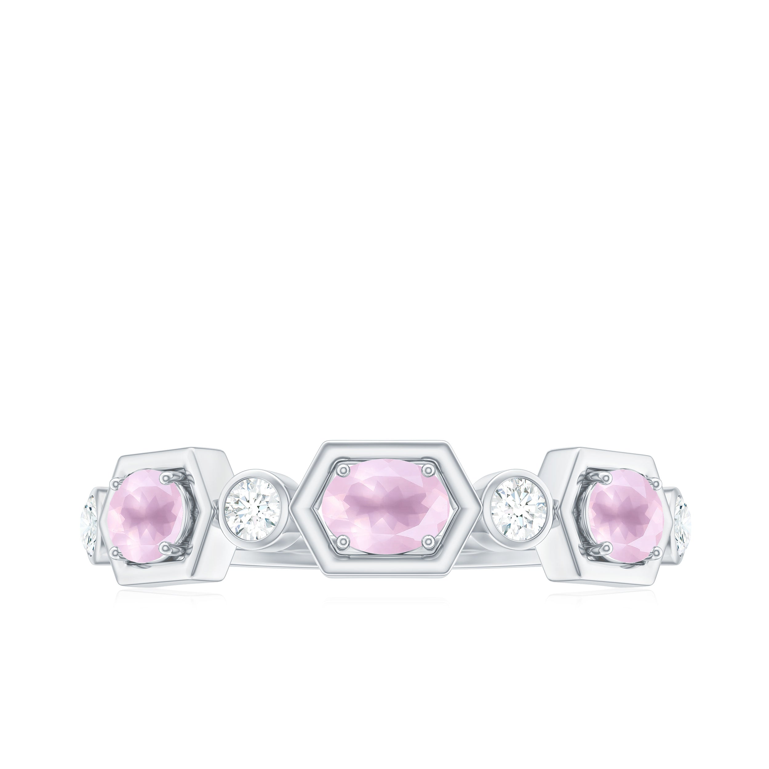 0.50 CT Rose Quartz and Diamond Half Eternity Ring Rose Quartz - ( AAA ) - Quality - Rosec Jewels