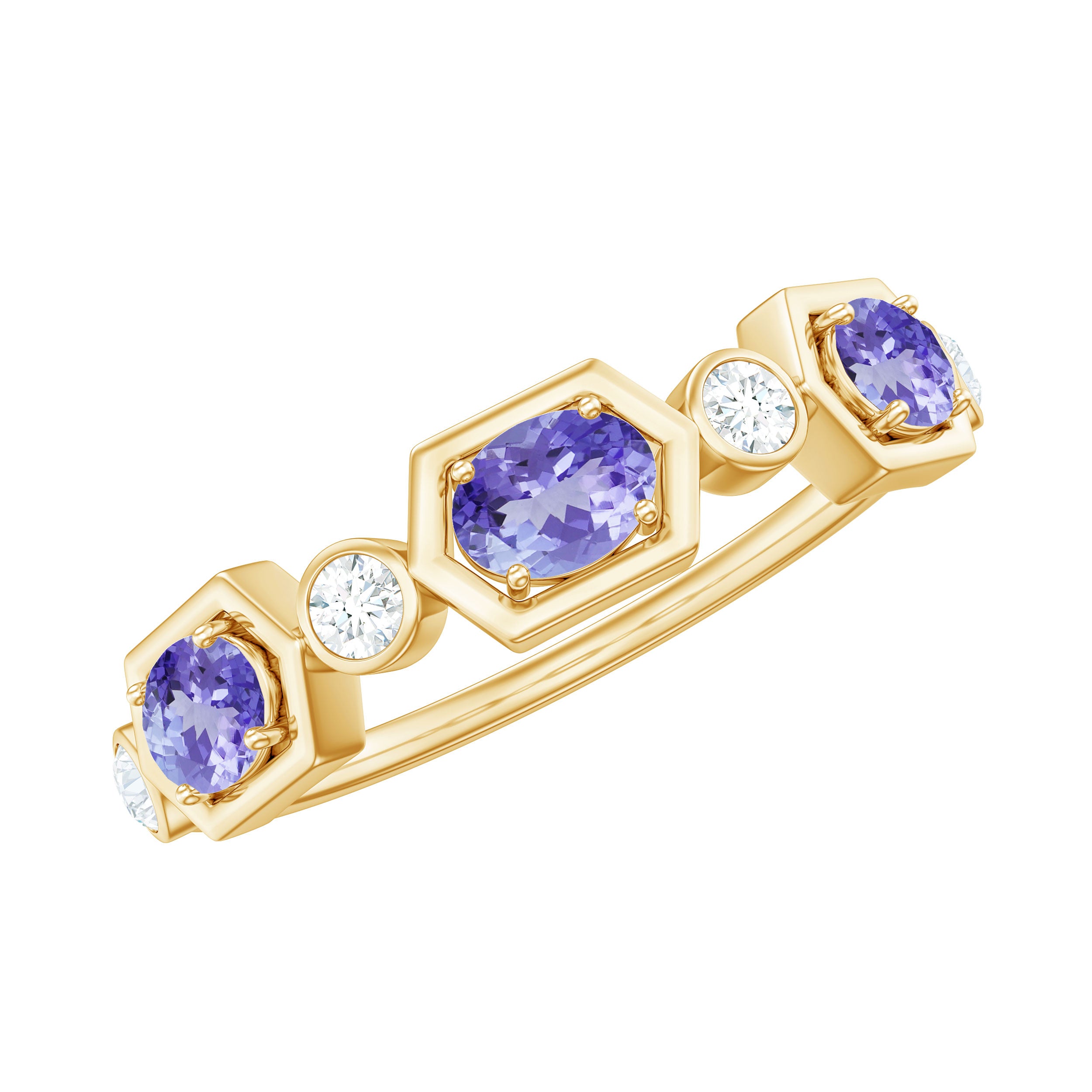 Real Tanzanite and Diamond Half Eternity Ring Tanzanite - ( AAA ) - Quality - Rosec Jewels