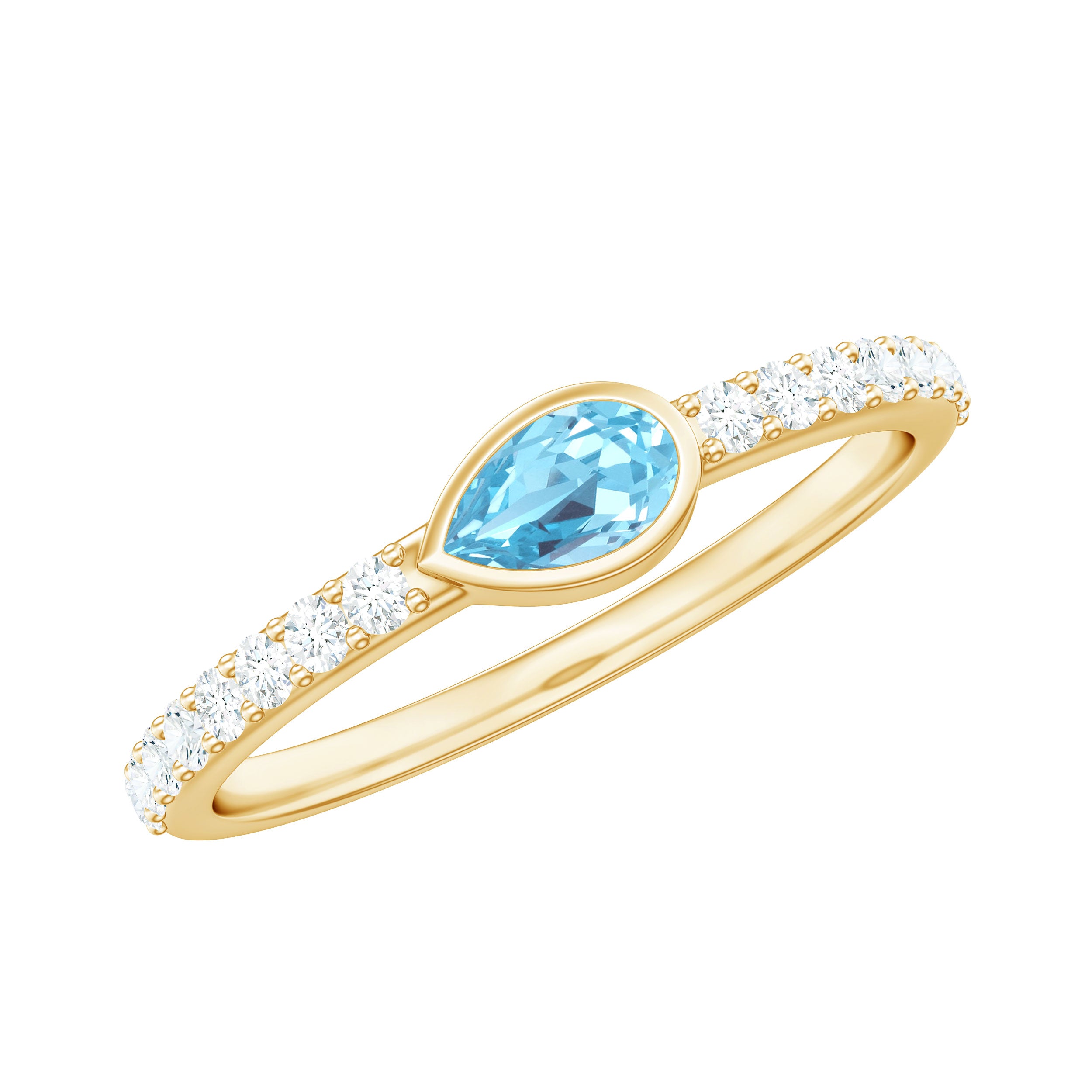 Pear Cut Aquamarine East West Promise Ring with Diamond Aquamarine - ( AAA ) - Quality - Rosec Jewels