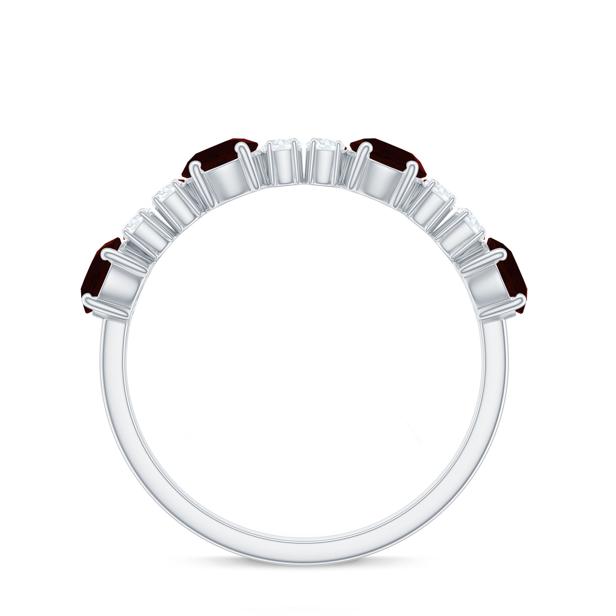 Natural Garnet and Diamond Half Eternity Ring Garnet - ( AAA ) - Quality - Rosec Jewels