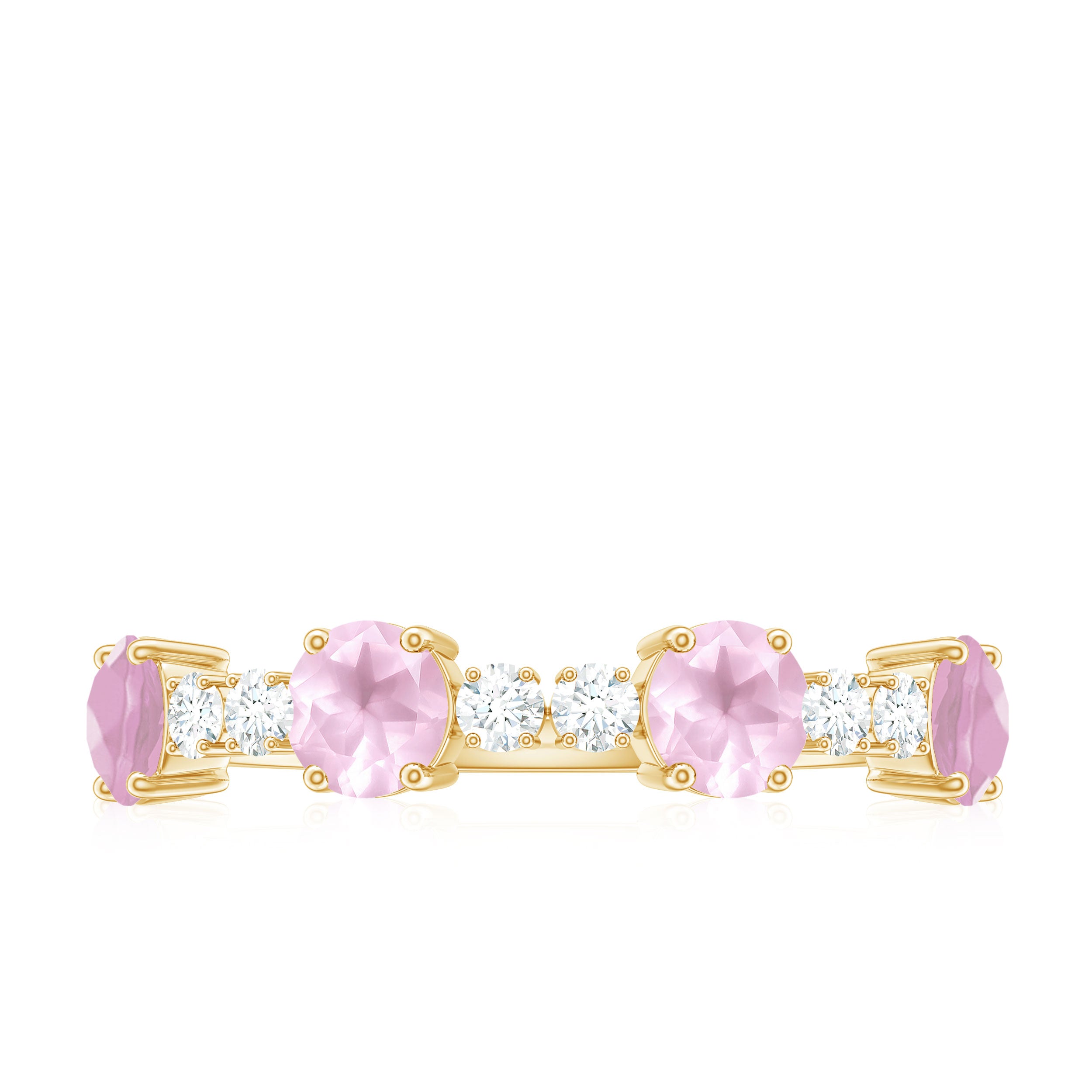 Natural Rose Quartz and Diamond Half Eternity Ring Rose Quartz - ( AAA ) - Quality - Rosec Jewels