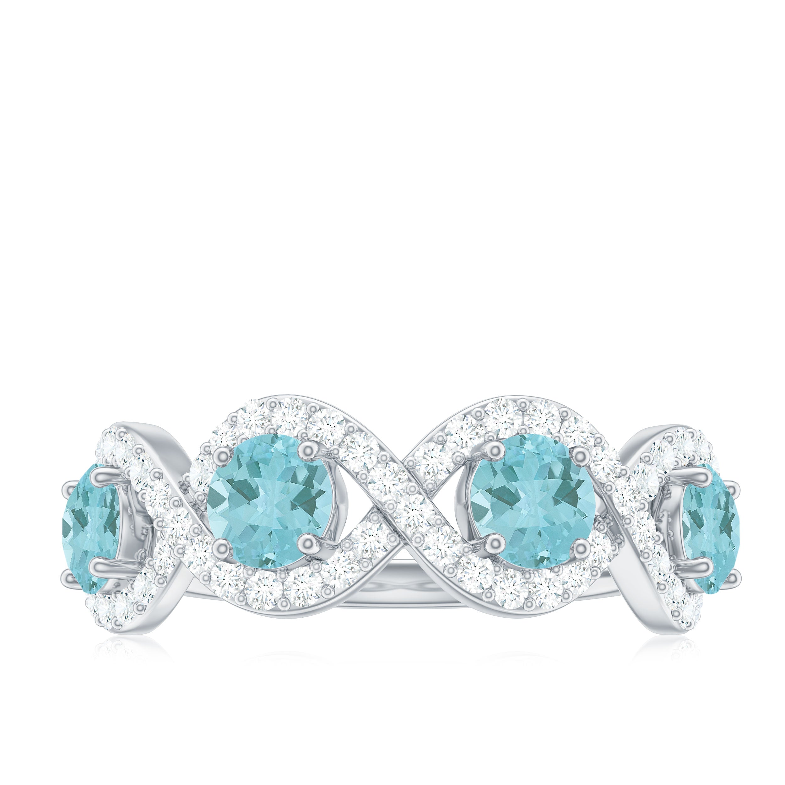 Sky Blue Topaz Half Eternity Ring with Diamond Stones Sky Blue Topaz - ( AAA ) - Quality - Rosec Jewels