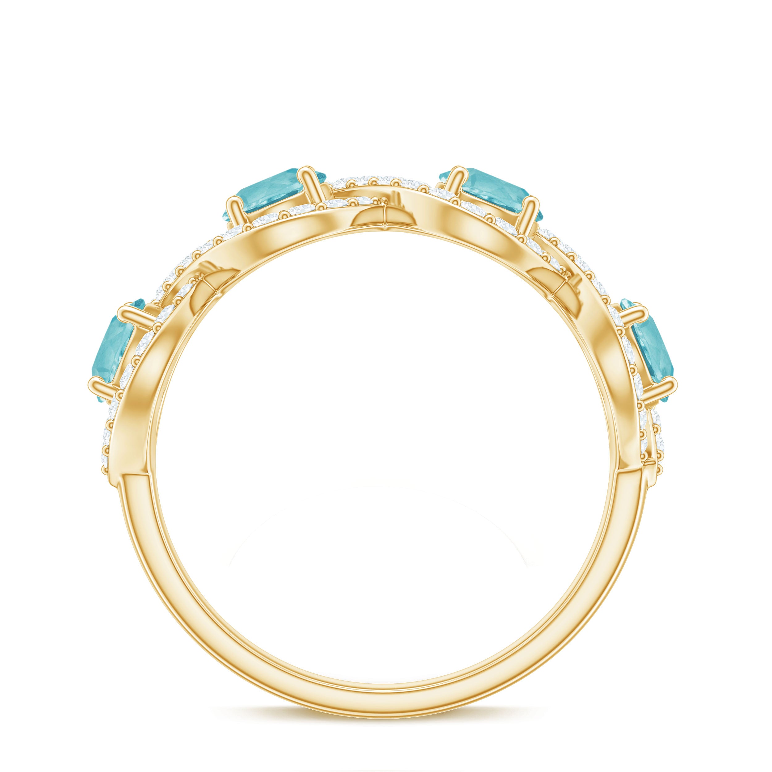 Sky Blue Topaz Half Eternity Ring with Diamond Stones Sky Blue Topaz - ( AAA ) - Quality - Rosec Jewels