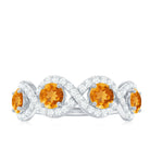 Real Citrine and Moissanite Minimal Braided Eternity Ring Citrine - ( AAA ) - Quality - Rosec Jewels