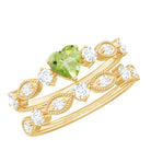 Heart Shape Peridot Ring Set with Moissanite Peridot - ( AAA ) - Quality - Rosec Jewels