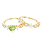 Heart Shape Peridot Ring Set with Moissanite Peridot - ( AAA ) - Quality - Rosec Jewels