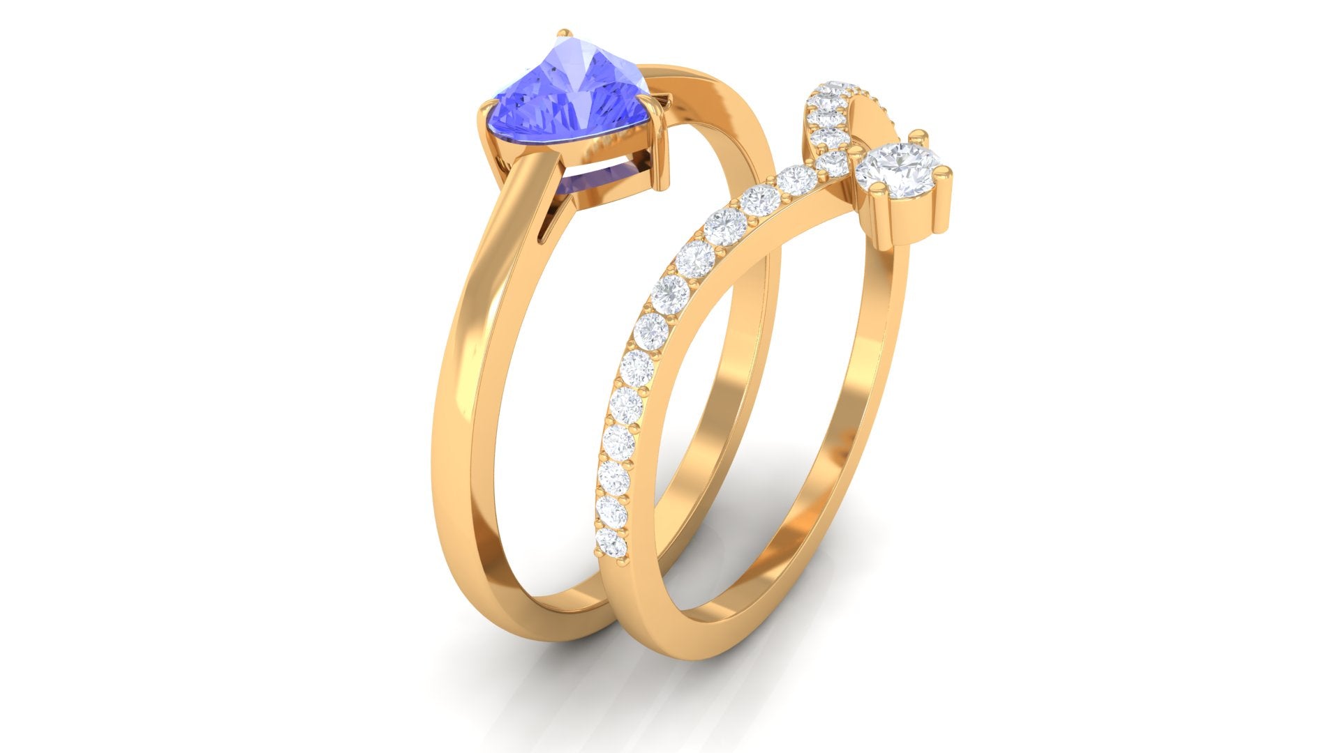 Heart Shape Tanzanite Solitaire Ring Set with Diamond Tanzanite - ( AAA ) - Quality - Rosec Jewels