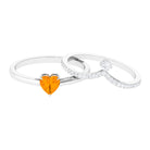 Heart Fire Opal and Diamond Ring Set Fire Opal - ( AAA ) - Quality - Rosec Jewels