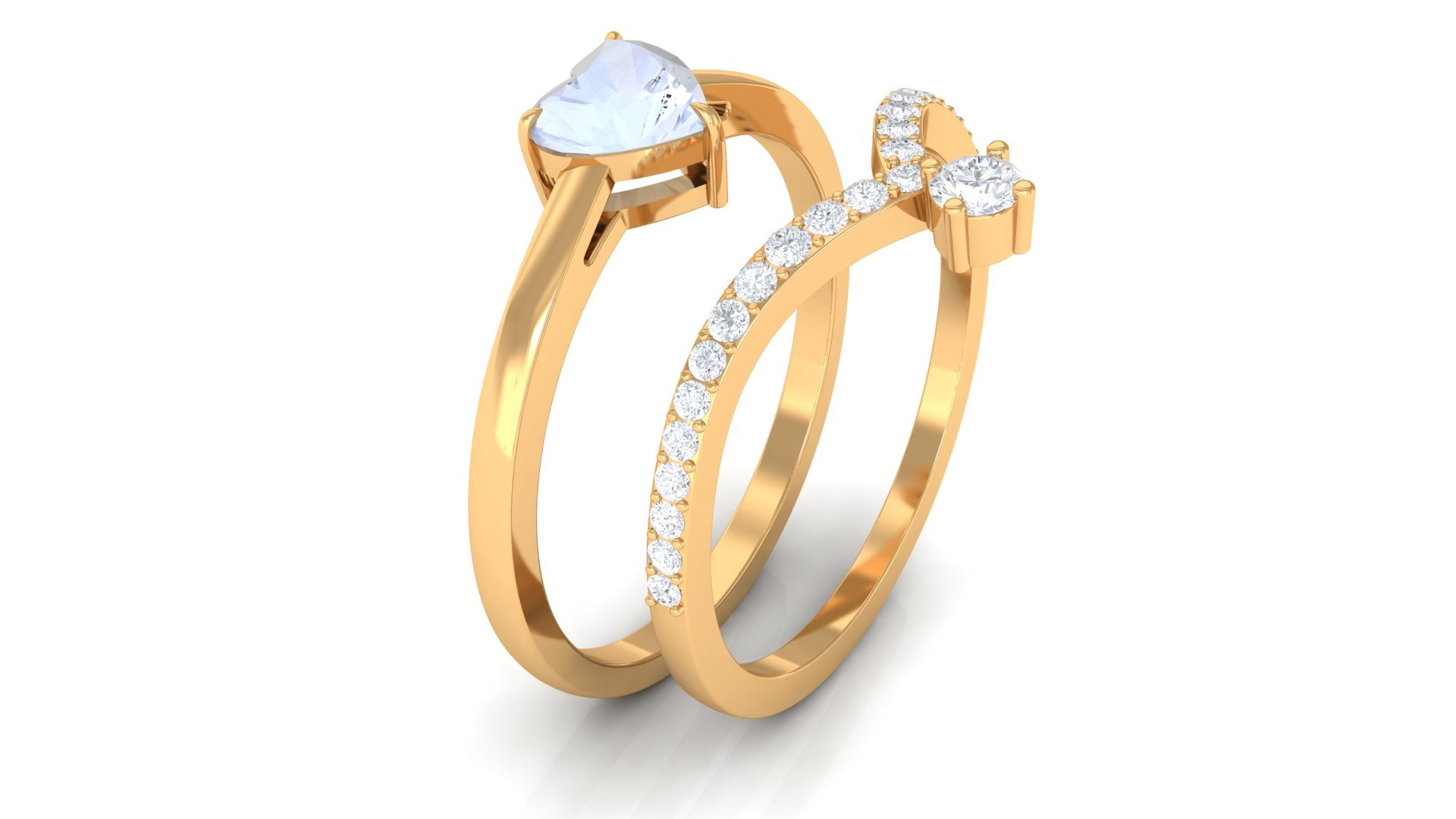 Heart Shape Moonstone Ring Set with Diamond Moonstone - ( AAA ) - Quality - Rosec Jewels