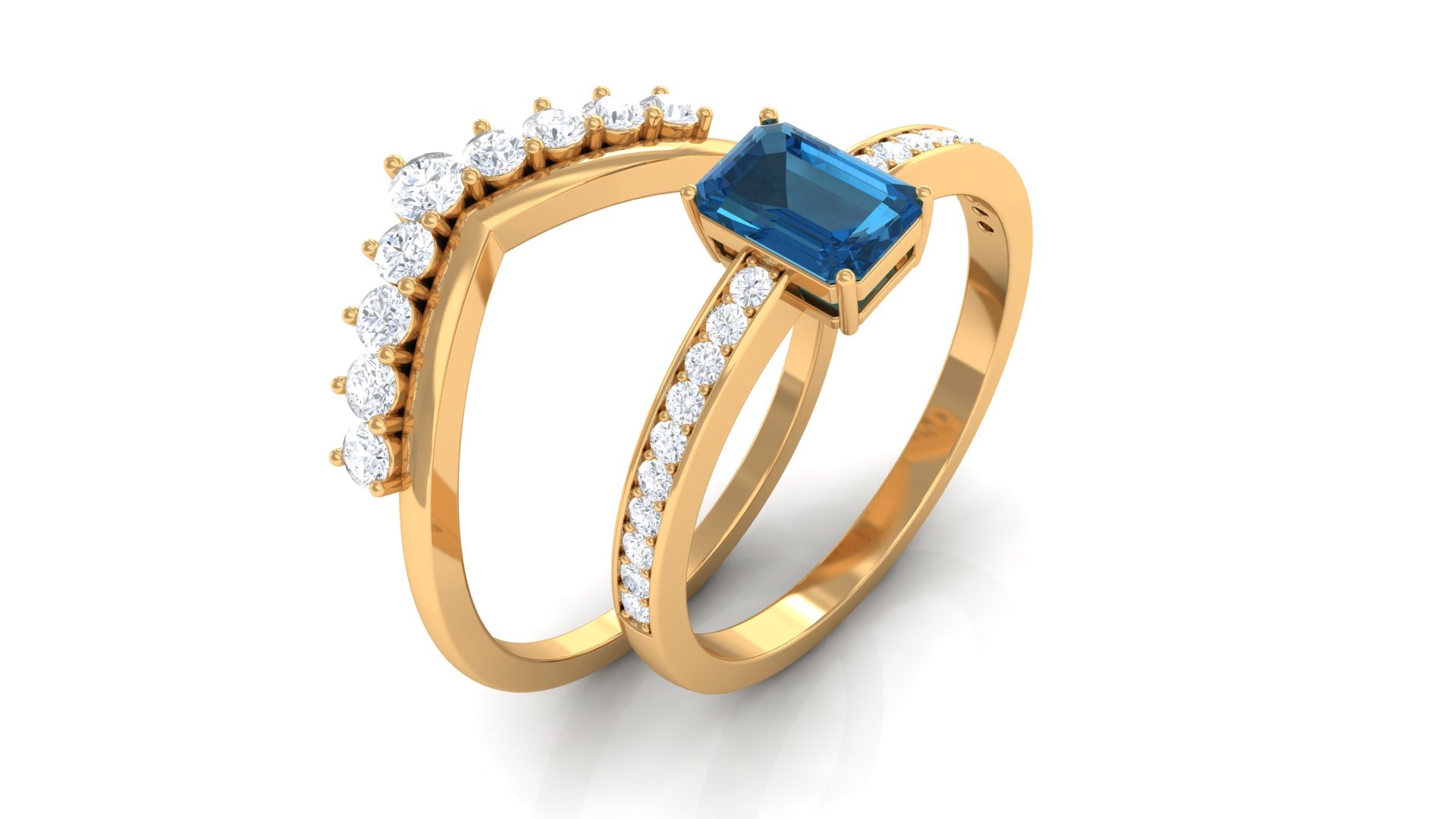 Elegant London Blue Topaz and Diamond Ring Set London Blue Topaz - ( AAA ) - Quality - Rosec Jewels