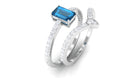 Emerald Cut London Blue Topaz Solitaire Ring Set with Diamond Stackable Band London Blue Topaz - ( AAA ) - Quality - Rosec Jewels