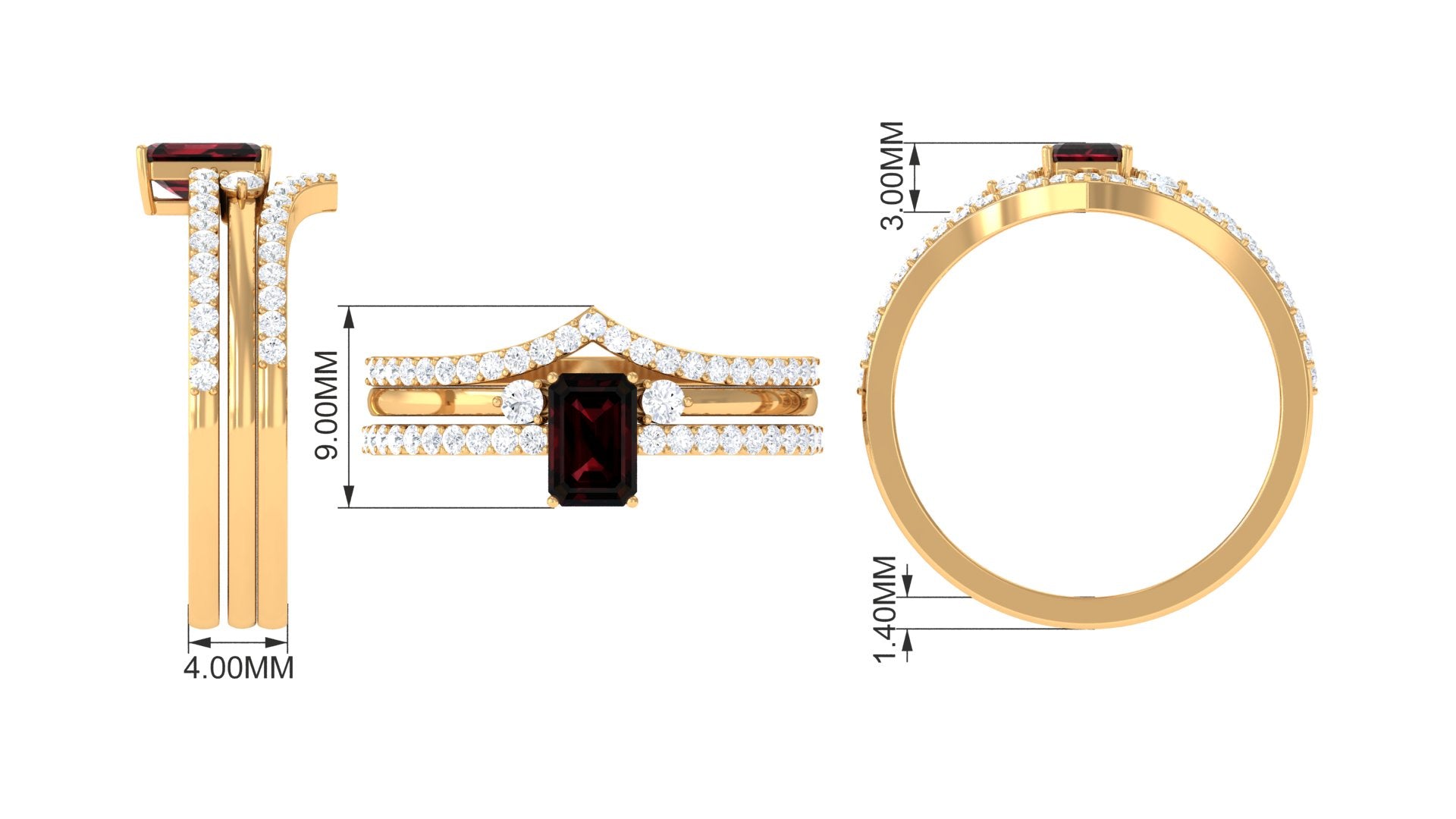 Certified Garnet Ring Set with Diamond in Prong Setting Garnet - ( AAA ) - Quality - Rosec Jewels