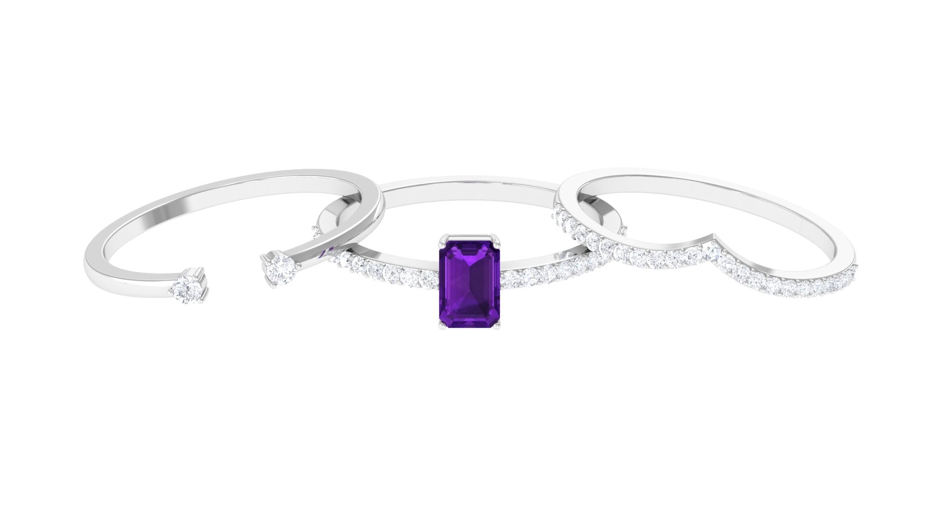 Certified Amethyst and Diamond Stackable Ring Set Amethyst - ( AAA ) - Quality - Rosec Jewels