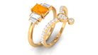 Fire Opal and Moissanite Stackable Ring Set Fire Opal - ( AAA ) - Quality - Rosec Jewels