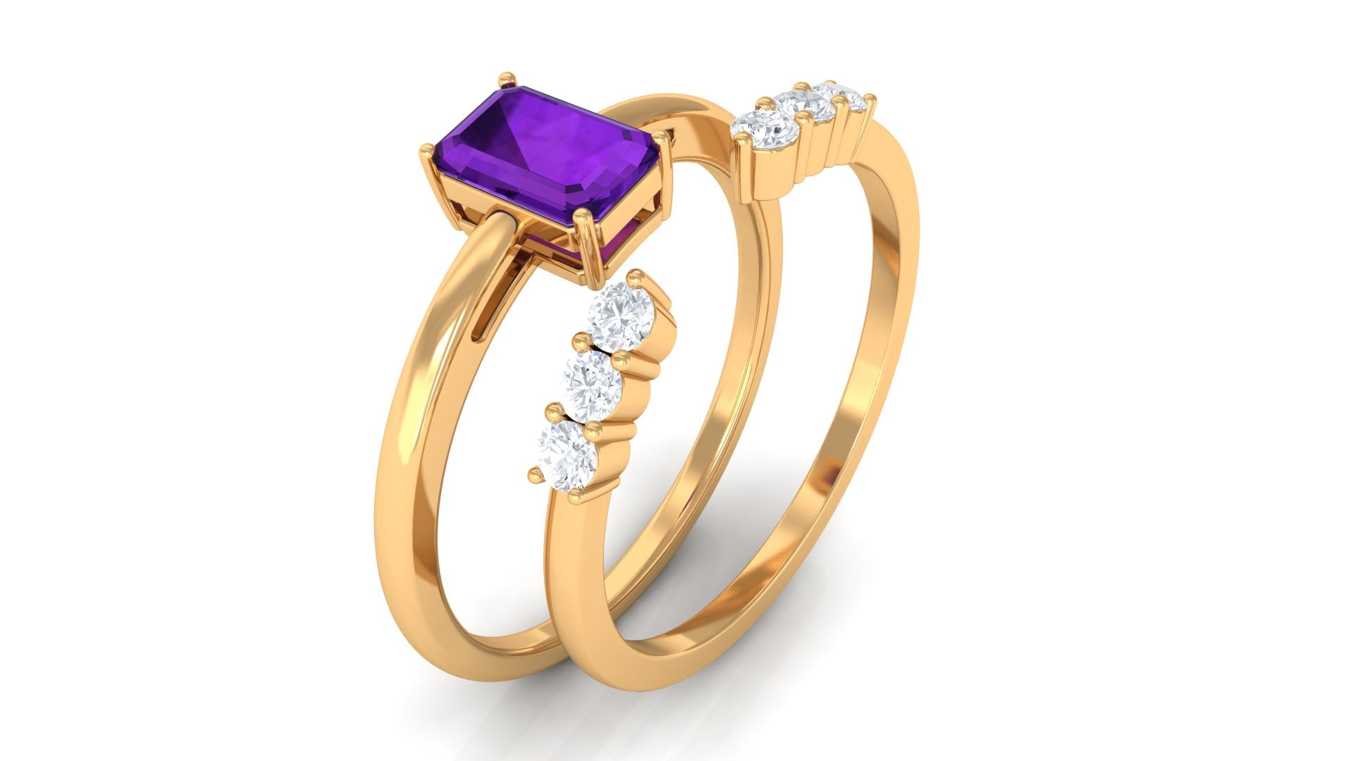 Natural Amethyst and Diamond Stackable Ring Set Amethyst - ( AAA ) - Quality - Rosec Jewels