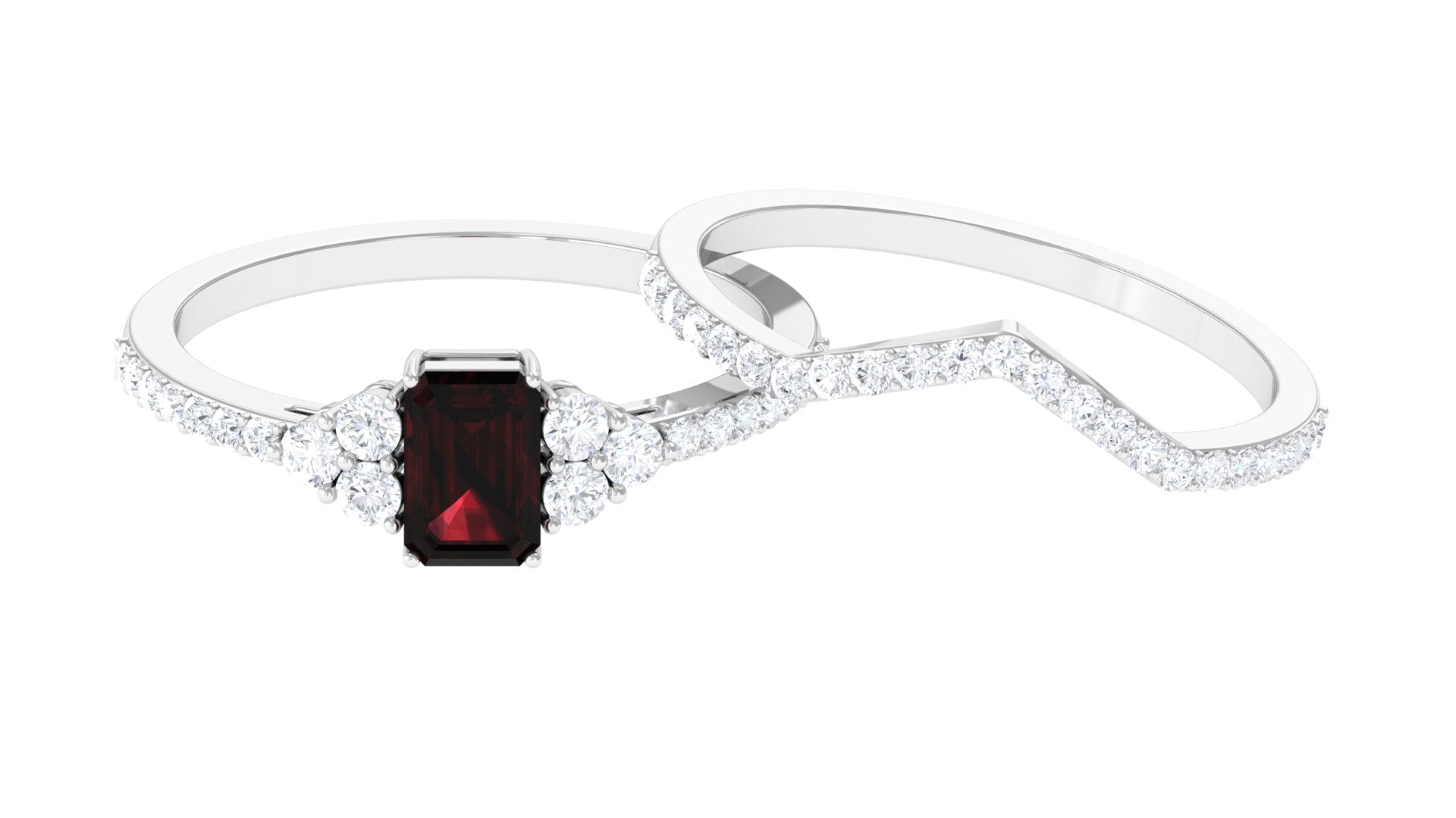 Natural Garnet Ring Set with Diamond Stones Garnet - ( AAA ) - Quality - Rosec Jewels