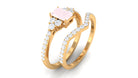 Emerald Cut Rose Quartz Stackable Ring Set with Diamond Rose Quartz - ( AAA ) - Quality - Rosec Jewels