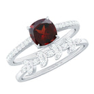 Natural Garnet Stackable Ring Set with Diamond Stones Garnet - ( AAA ) - Quality - Rosec Jewels