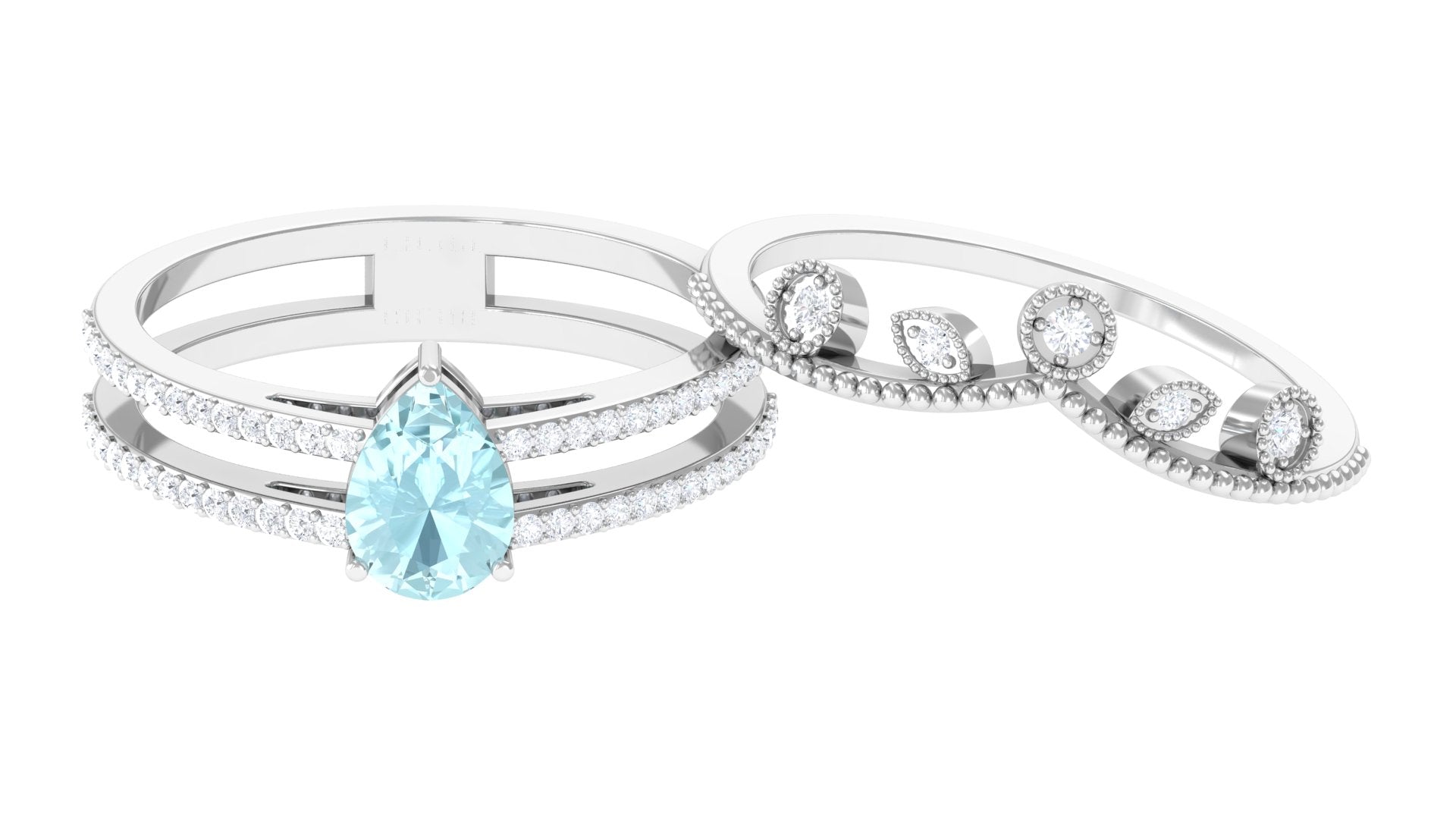 Pear Cut Real Sky Blue Topaz and Diamond Wedding Ring Set Sky Blue Topaz - ( AAA ) - Quality - Rosec Jewels