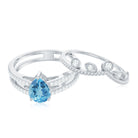 Pear Cut Natural Swiss Blue Topaz and Moissanite Wedding Ring Set Swiss Blue Topaz - ( AAA ) - Quality - Rosec Jewels