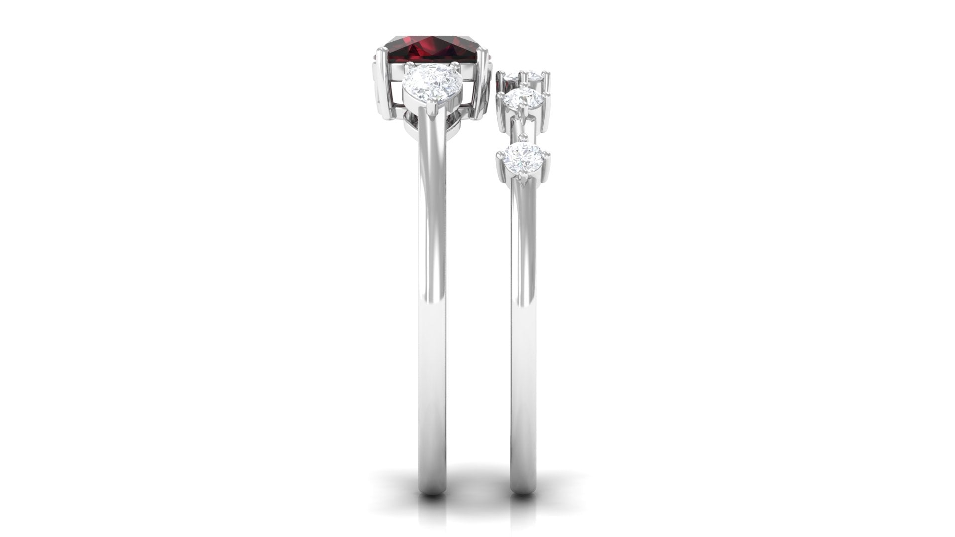 Cushion Cut Real Garnet Ring Set with Diamond Garnet - ( AAA ) - Quality - Rosec Jewels