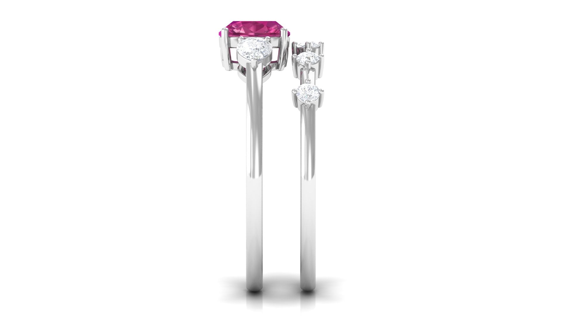 Cushion Cut Pink Tourmaline Ring Set with Moissanite Pink Tourmaline - ( AAA ) - Quality - Rosec Jewels