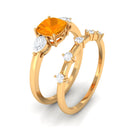 Cushion Cut Real Fire Opal Ring Set with Moissanite Fire Opal - ( AAA ) - Quality - Rosec Jewels