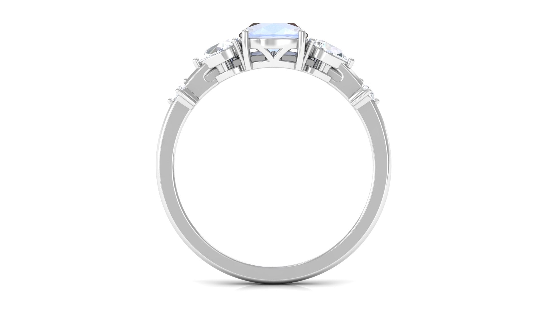 Cushion Cut Moonstone Ring Set with Moissanite Moonstone - ( AAA ) - Quality - Rosec Jewels