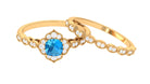 Swiss Blue Topaz Flower Ring Set with Diamond Swiss Blue Topaz - ( AAA ) - Quality - Rosec Jewels