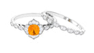 Fire Opal Flower Ring Set with Diamond and Beaded Fire Opal - ( AAA ) - Quality - Rosec Jewels