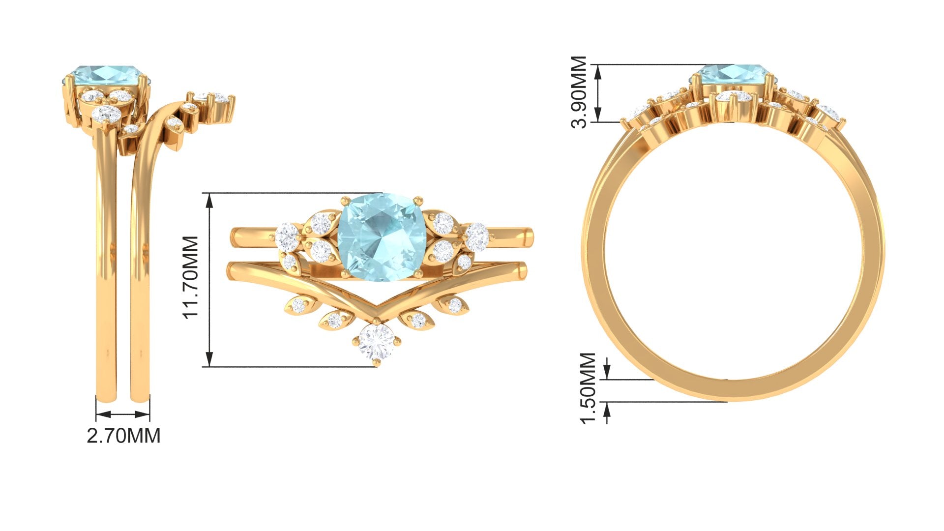 1.25 CT Sky Blue Topaz and Diamond Ring Set with Leaf Motif Sky Blue Topaz - ( AAA ) - Quality - Rosec Jewels