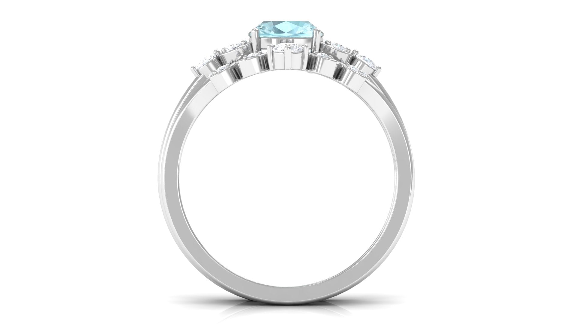 1.25 CT Sky Blue Topaz and Diamond Ring Set with Leaf Motif Sky Blue Topaz - ( AAA ) - Quality - Rosec Jewels