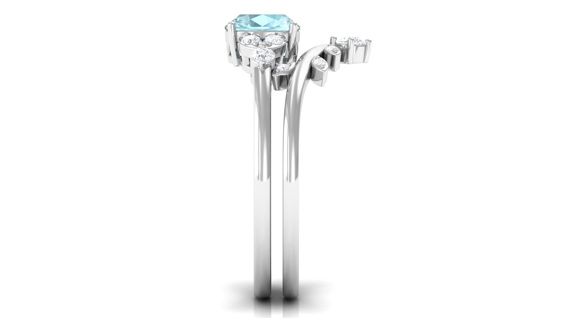 1.25 CT Sky Blue Topaz and Diamond Ring Set with Leaf Motif Sky Blue Topaz - ( AAA ) - Quality - Rosec Jewels