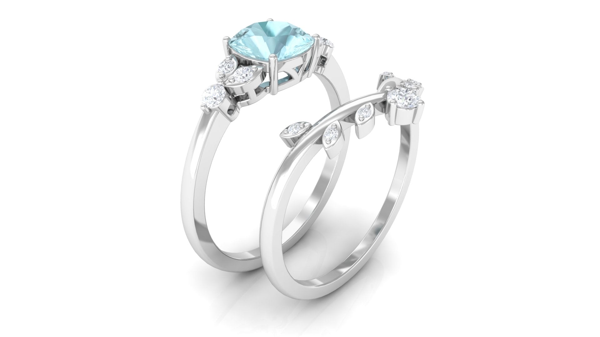 1.25 CT Sky Blue Topaz and Diamond Ring Set with Leaf Motif Sky Blue Topaz - ( AAA ) - Quality - Rosec Jewels