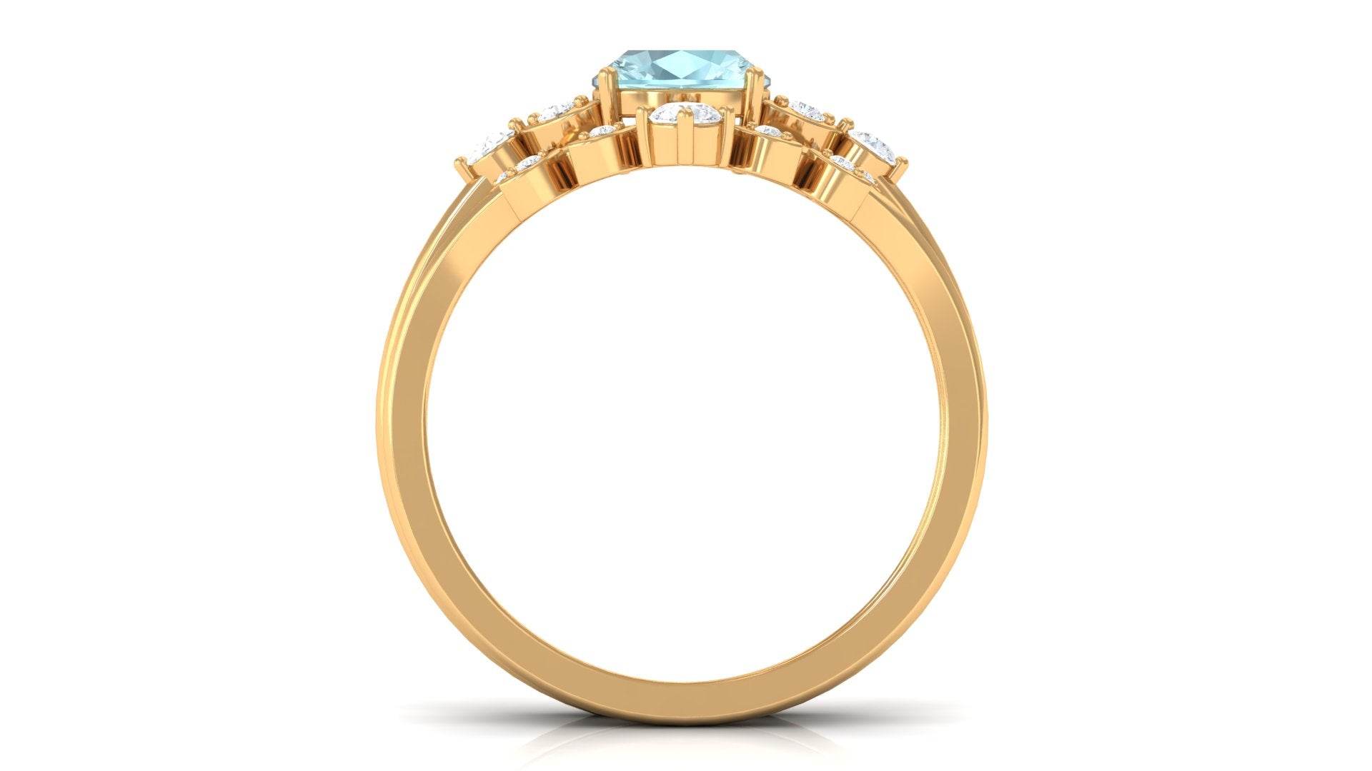 1.25 CT Sky Blue Topaz and Diamond Ring Set with Leaf Motif Sky Blue Topaz - ( AAA ) - Quality - Rosec Jewels