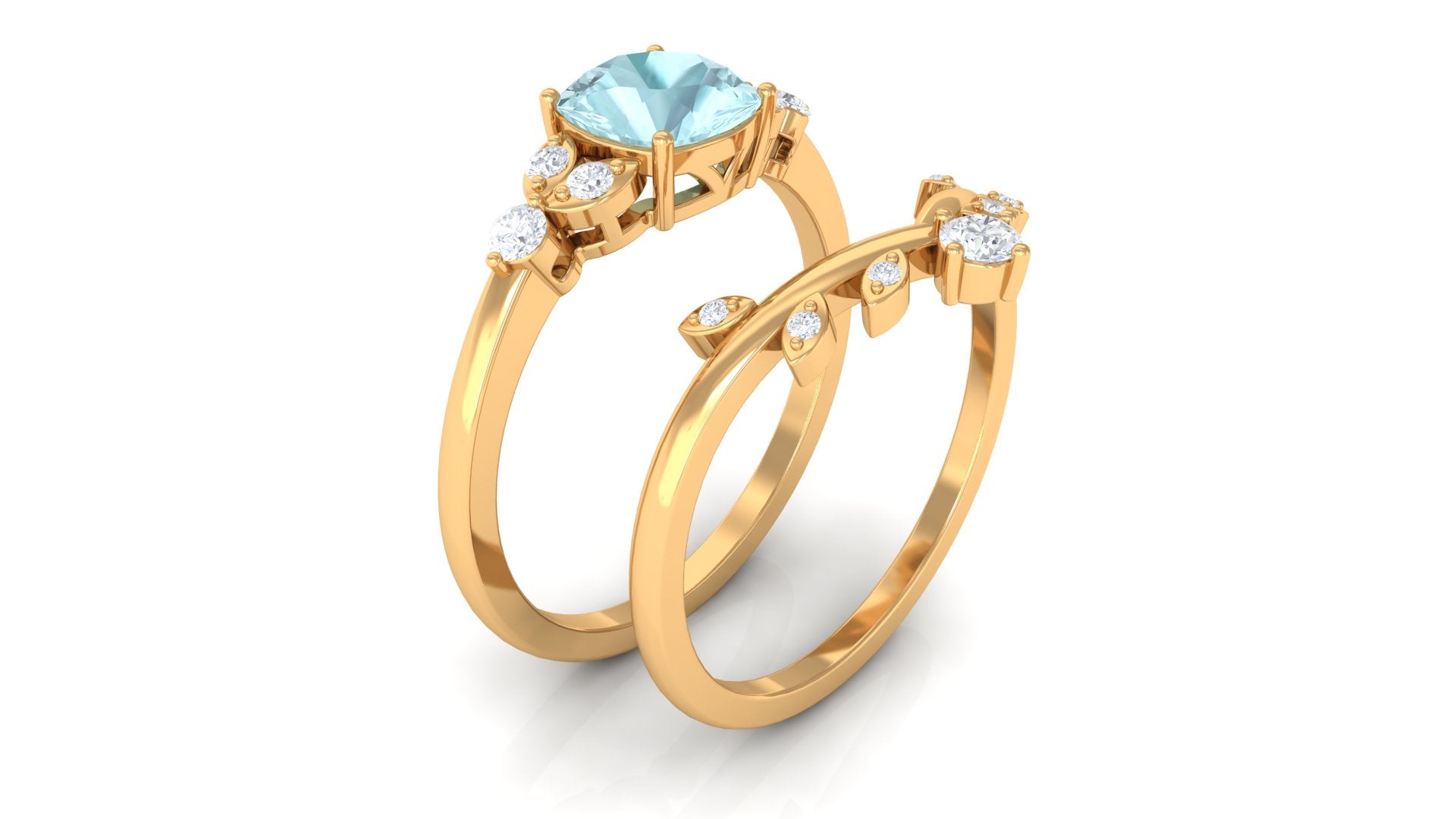 1.25 CT Sky Blue Topaz and Diamond Ring Set with Leaf Motif Sky Blue Topaz - ( AAA ) - Quality - Rosec Jewels