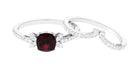 Cushion Cut Garnet and Diamond Ring Set Garnet - ( AAA ) - Quality - Rosec Jewels