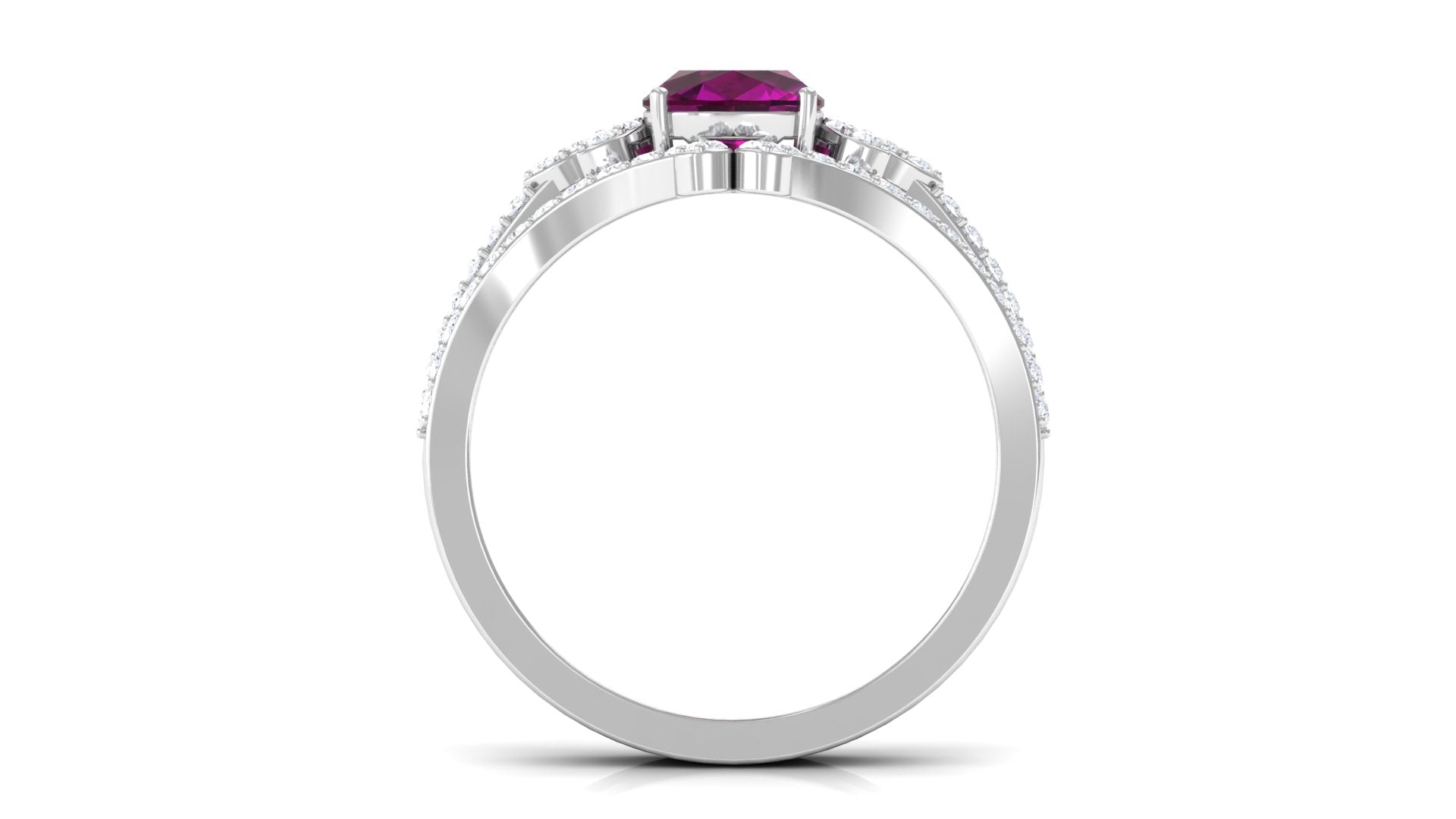 2.50 CT Cushion Cut Rhodolite and Diamond Bridal Ring Set Rhodolite - ( AAA ) - Quality - Rosec Jewels