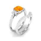 Cushion Cut Fire Opal and Diamond Bridal Ring Set Fire Opal - ( AAA ) - Quality - Rosec Jewels