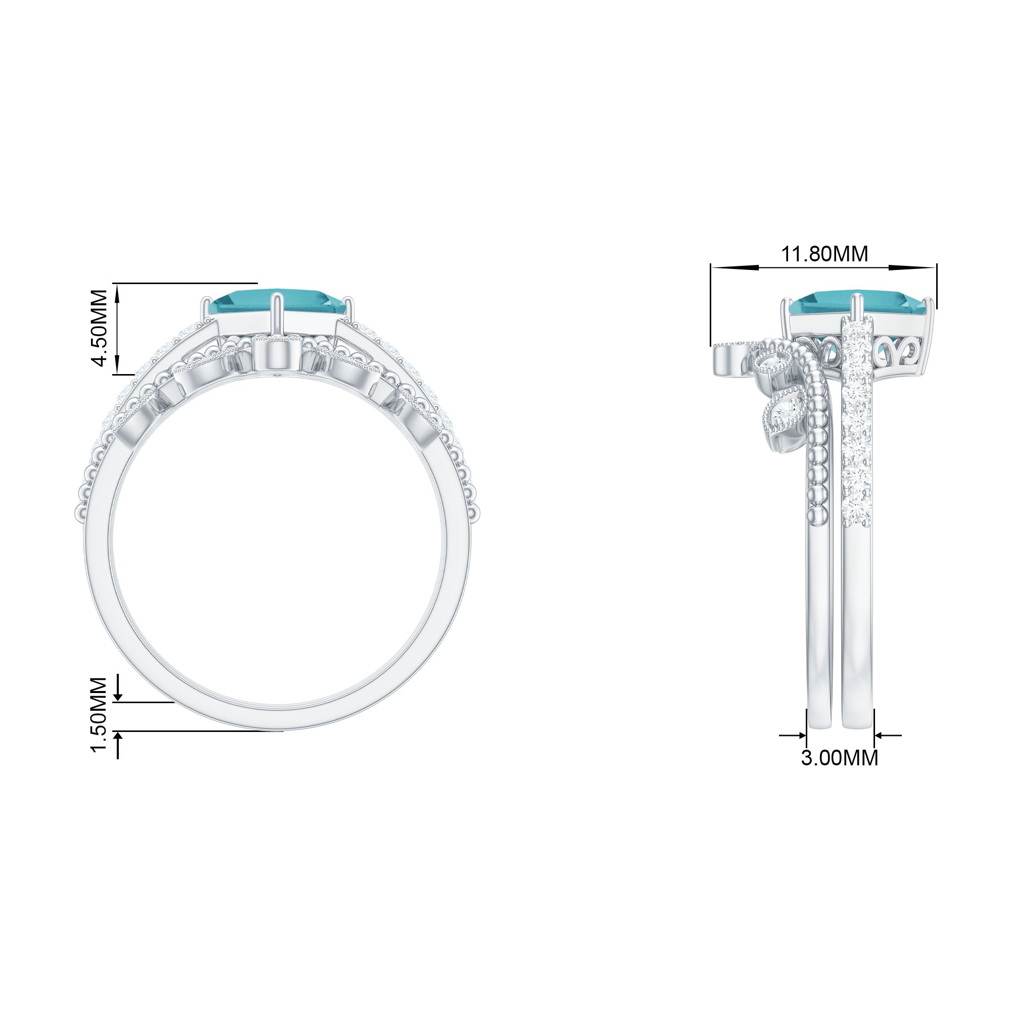 1.25 CT Princess Cut Sky Blue Topaz Vintage Ring Set with Diamond Sky Blue Topaz - ( AAA ) - Quality - Rosec Jewels