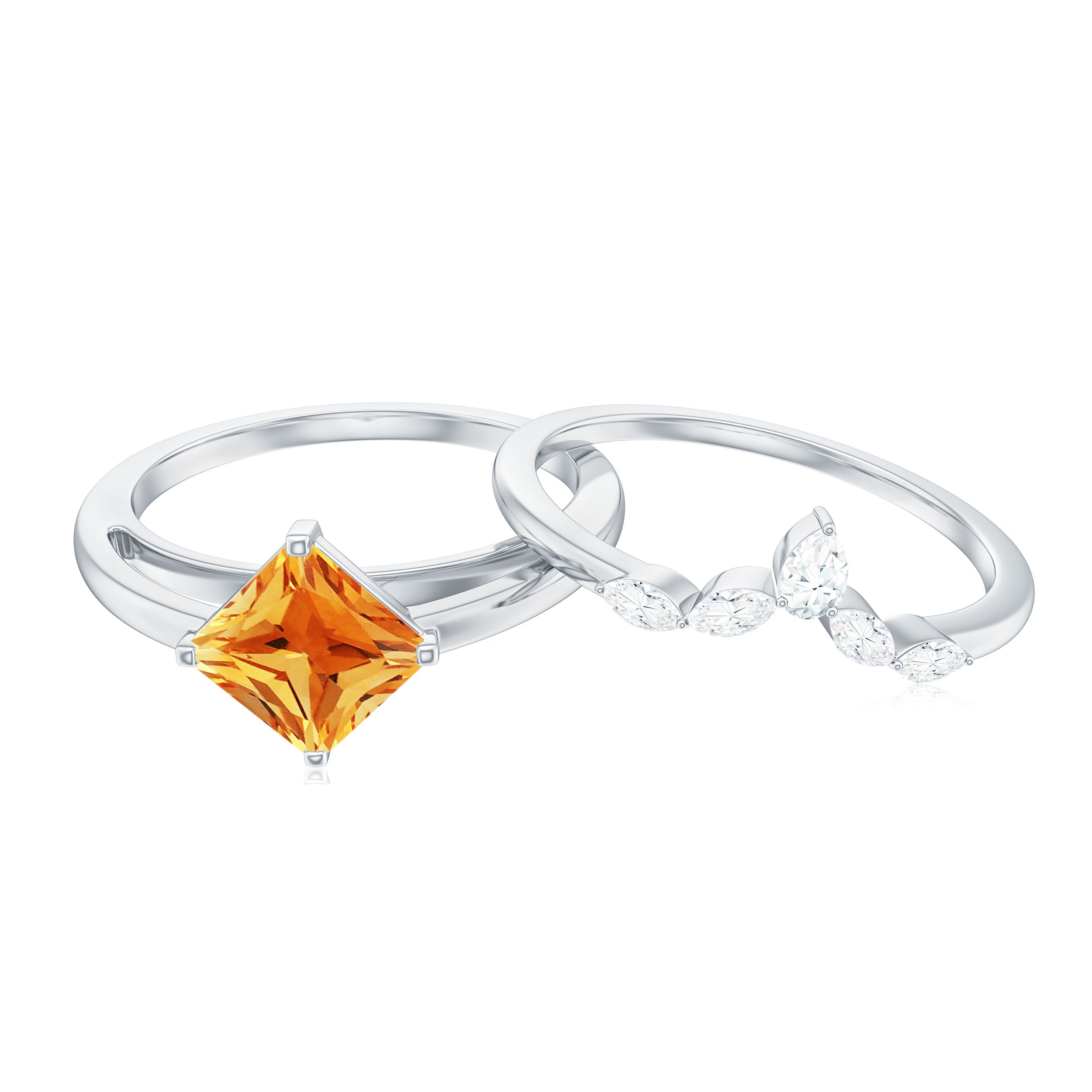 Princess Cut Citrine and Diamond Solitaire Ring Set Citrine - ( AAA ) - Quality - Rosec Jewels