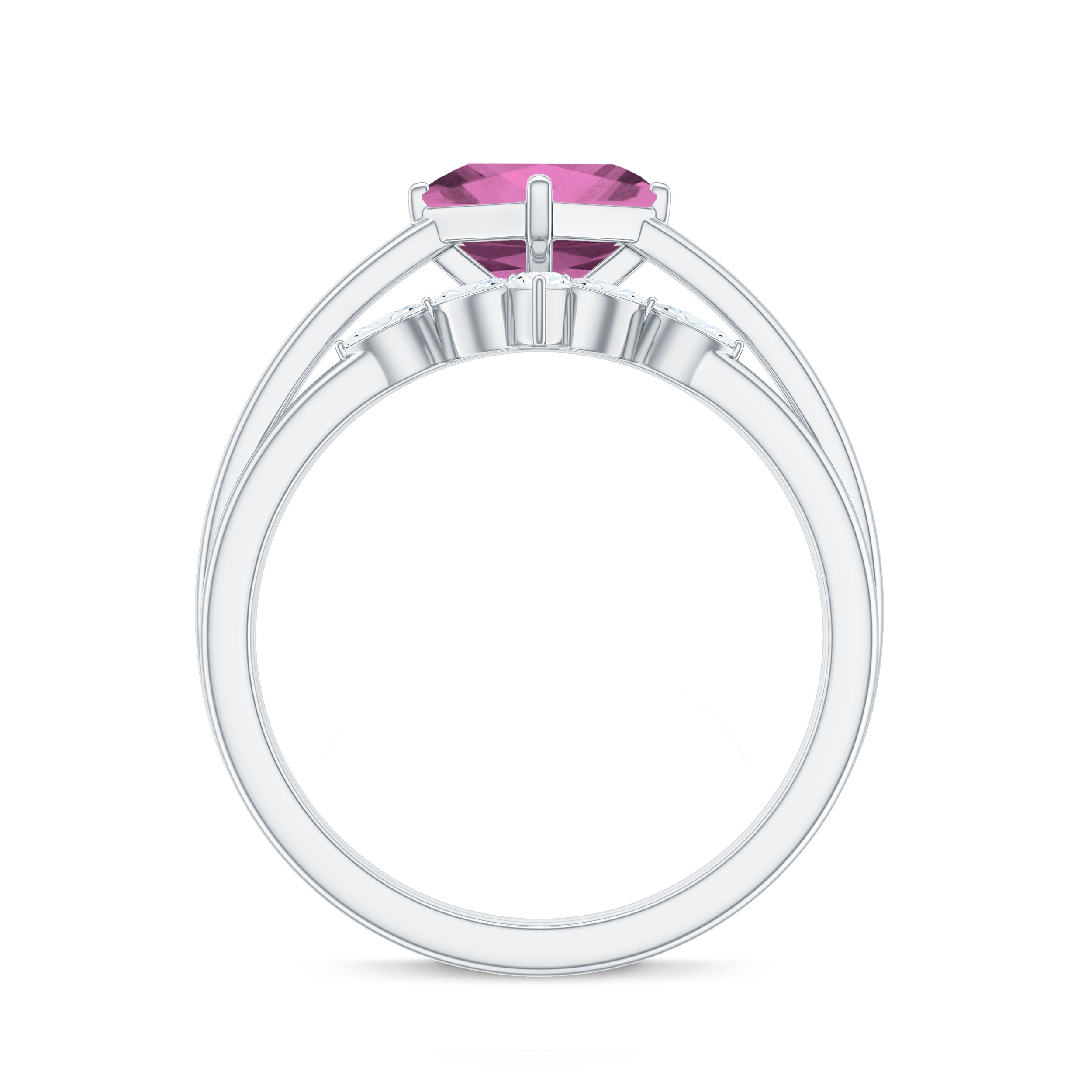 Princess Cut Pink Tourmaline Solitaire Ring Set with Diamond Pink Tourmaline - ( AAA ) - Quality - Rosec Jewels