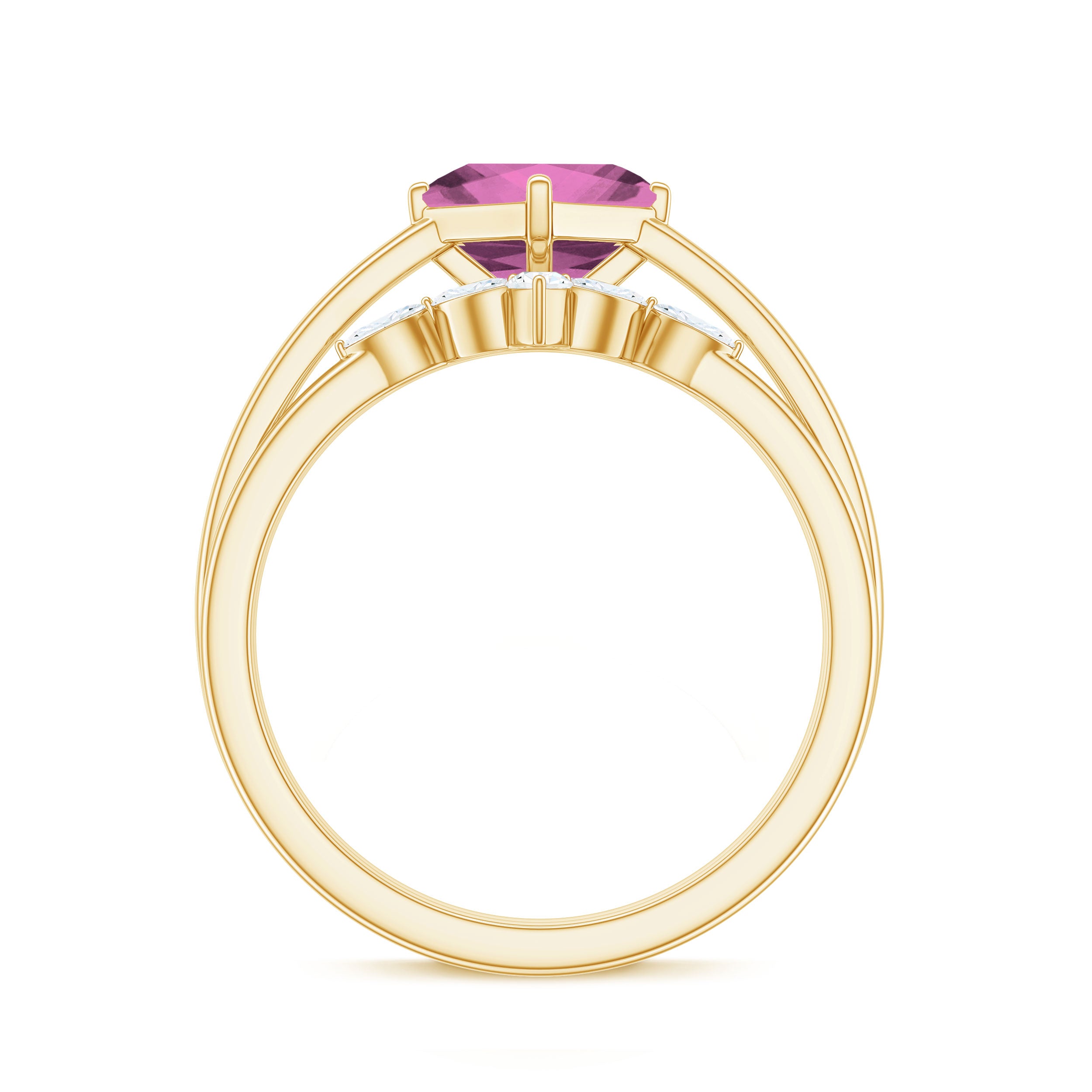 Princess Cut Pink Tourmaline Solitaire Ring Set with Diamond Pink Tourmaline - ( AAA ) - Quality - Rosec Jewels