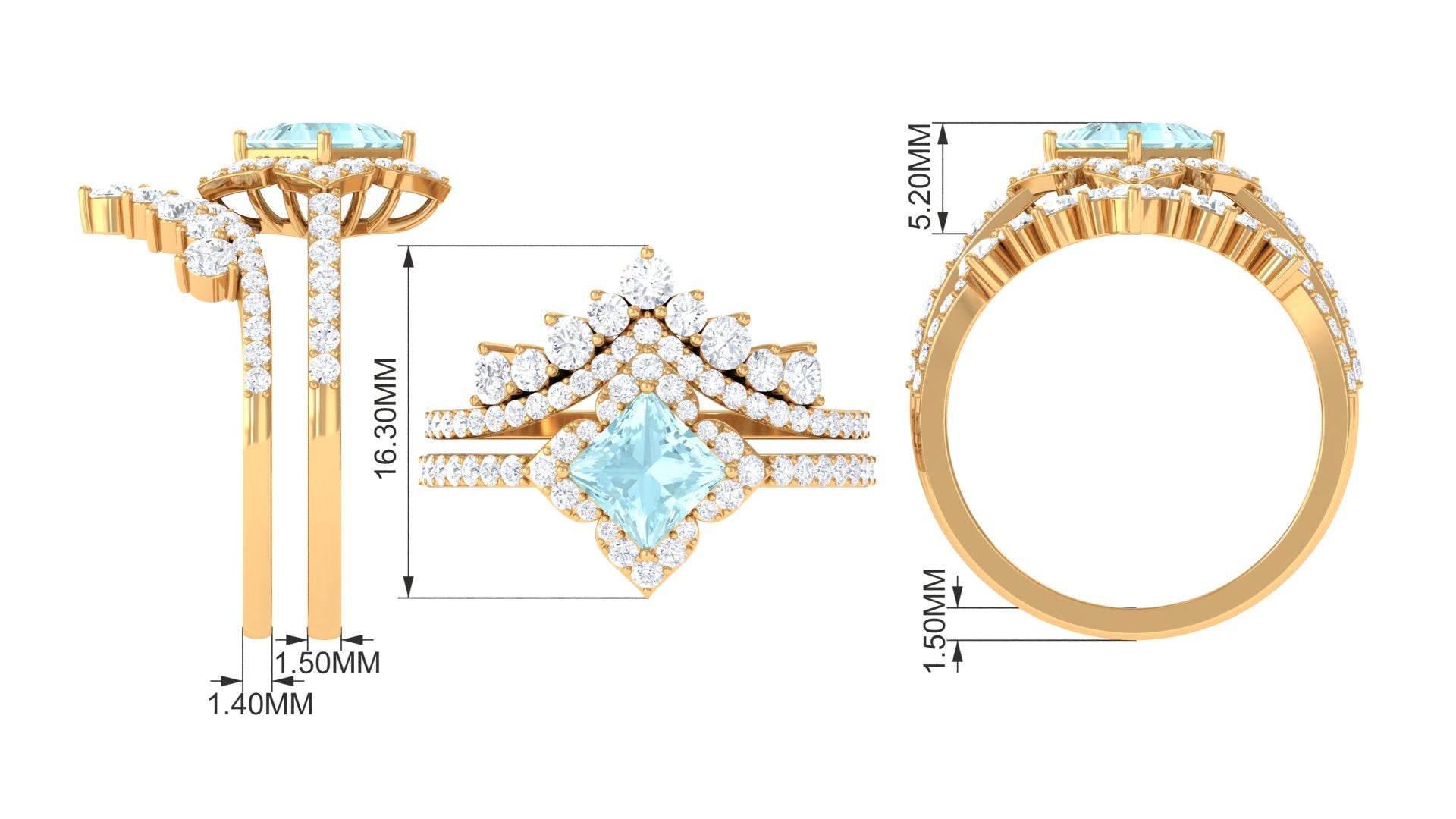 2.50 CT Sky Blue Topaz and Moissanite Statement Wedding Ring Set Sky Blue Topaz - ( AAA ) - Quality - Rosec Jewels