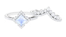 Moonstone and Moissanite Statement Wedding Ring Set Moonstone - ( AAA ) - Quality - Rosec Jewels