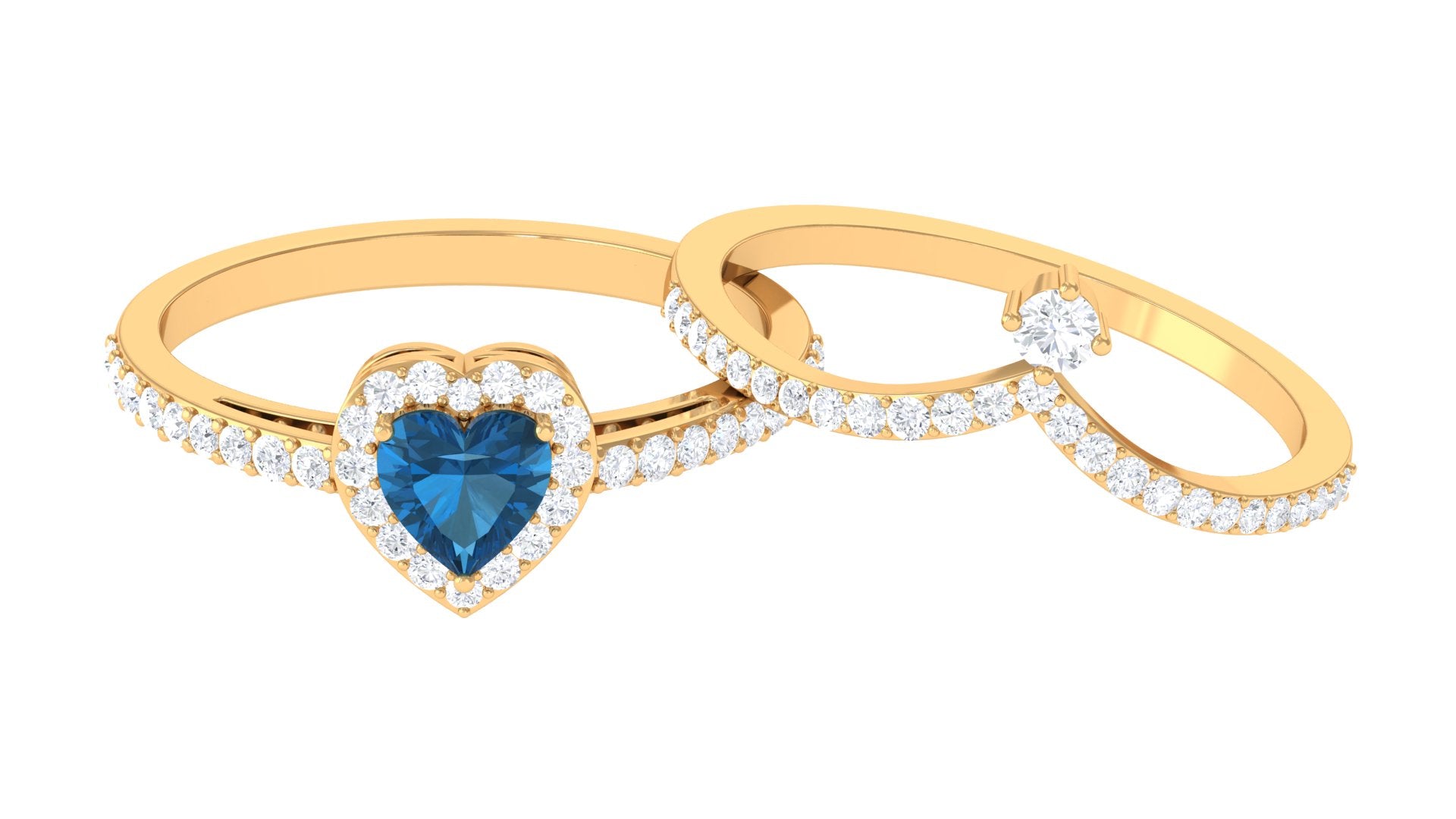 Heart Shape London Blue Topaz Ring Set with Diamond London Blue Topaz - ( AAA ) - Quality - Rosec Jewels