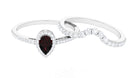 1.75 CT Garnet Designer Teardrop Ring Set with Diamond Halo Garnet - ( AAA ) - Quality - Rosec Jewels